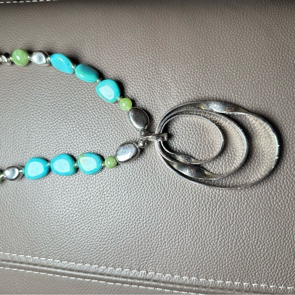 Chico's Blue and Silver Geometric Necklace Statement long Dangle pendant 0776 P - Picture 13 of 13